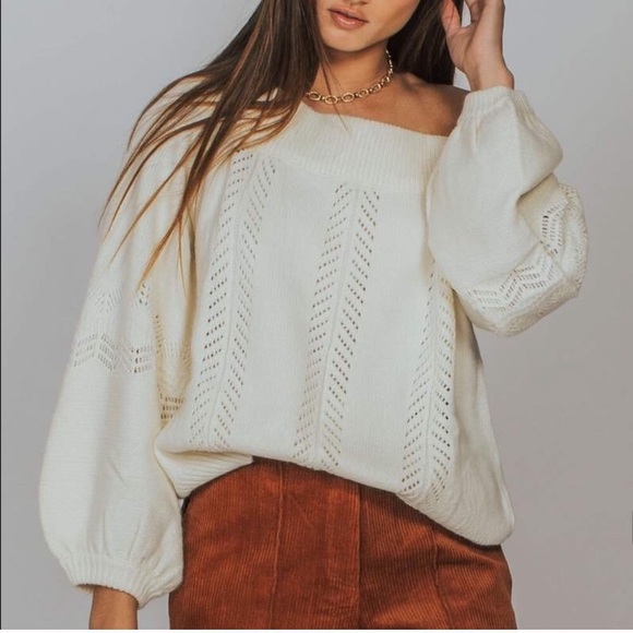 MINKPINK Sweaters - NWT MINKPINK Cream Off Shoulder Eyelet Sweater